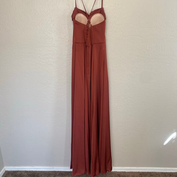 Davids Bridal Bridsemaid Dress Matte Satin Cowl Neck Womens Size 2 Cinnamon Rust - Picture 5 of 12